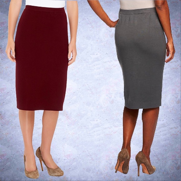 Linea by Louis Dell'Olio Whisper Knit Pencil Skirt, 2X NWT Stone A237412 - Picture 2 of 10